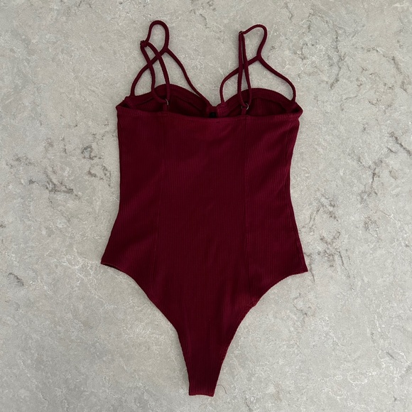 Maroon Cup Detail Bodysuit - Picture 2 of 2